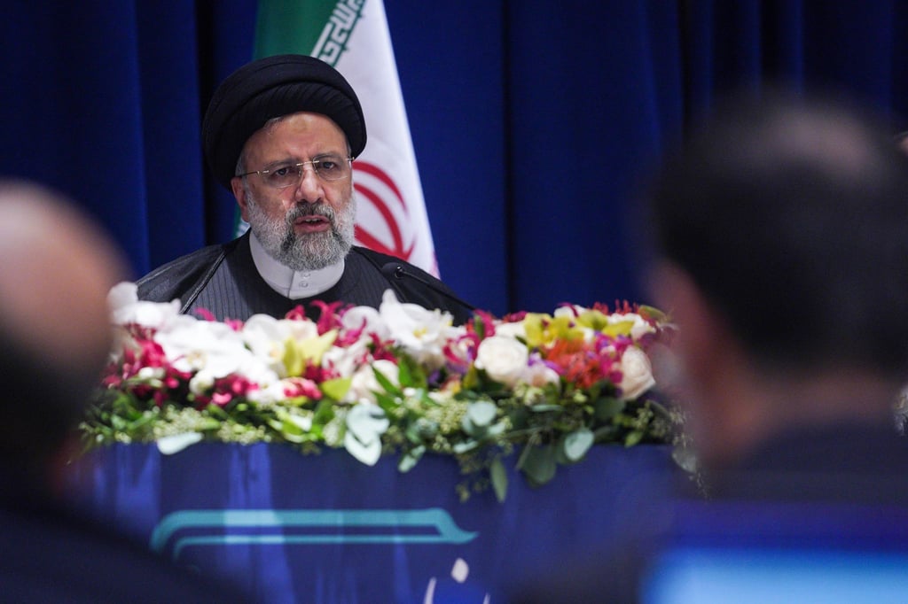 Irans Präsident Ebrahim Raisi auf einer Pressekonferenz im Rahmen seines Besuchs bei der UN-Generalversammlung in New York.