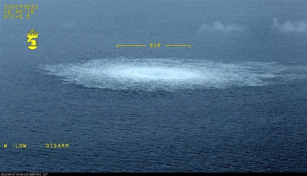 Das Nord Stream 1-Gasleck in der Ostsee, fotografiert aus einem Flugzeug der schwedischen Küstenwache.