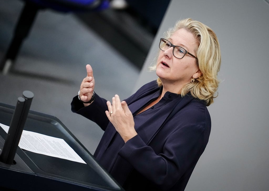 Svenja Schulze (SPD), Bundesministerin für wirtschaftliche Zusammenarbeit und Entwicklung, spricht im Bundestag zu den Abgeordneten.