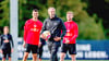 Der RB-Coach mit seinen Sorgenkindern: André Silva, Marco Rose und Timo Werner (v.l.)