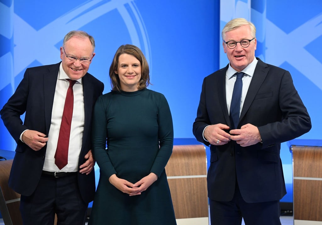 Stephan Weil (SPD), Julia Willie Hamburg (Grüne) und der Spitzenkandidat der CDU, Bernd Althusmann (l-r).