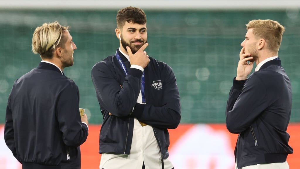 Einer dieser drei wird in der Startelf von RB Leipzig gegen Celtic fehlen: Kampl, Gvardiol und Werner (v.l.)