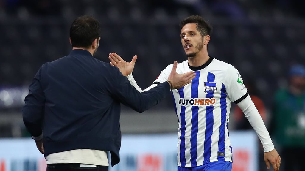 Hertha-Trainer Sandro Schwarz (l.) und Stürmer Stevan Jovetic.
