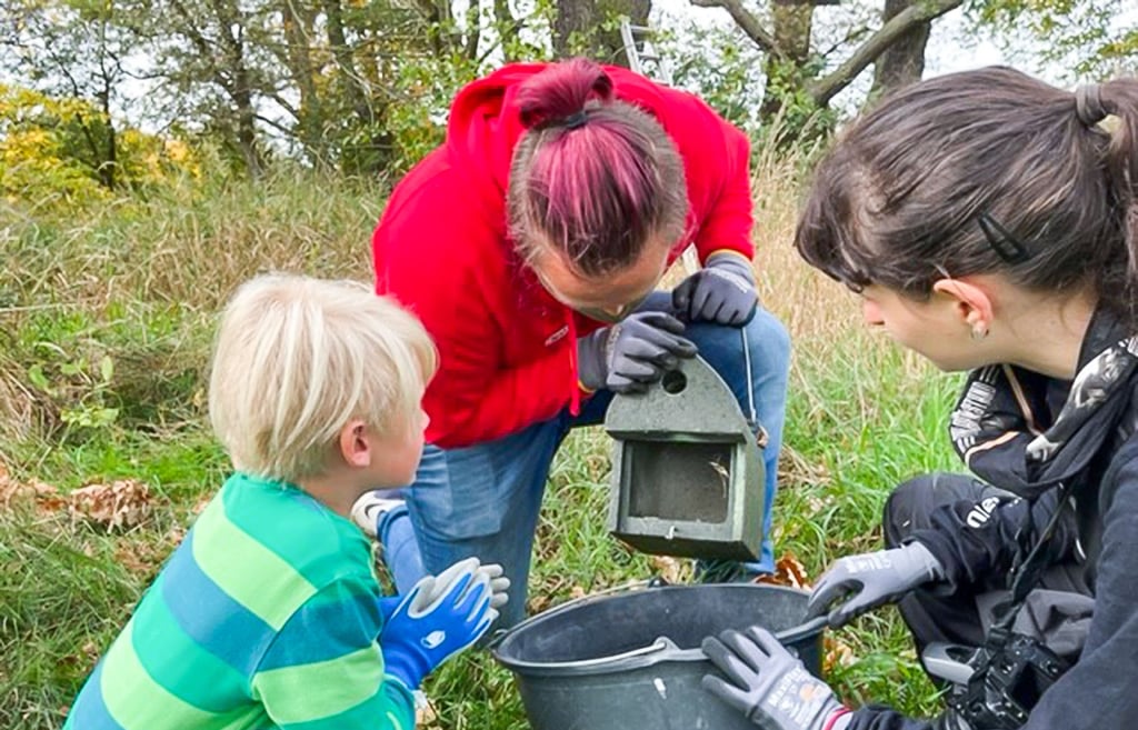 Hand in Hand wurden die Meisen-Nistkästen gereinigt, um Bruterfolge im Frühjahr zu sichern.