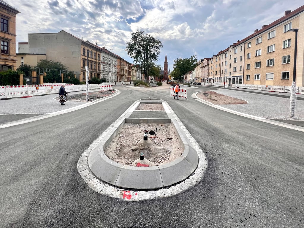 Blick auf die Baustelle Albrechtsplatz in Dessau.