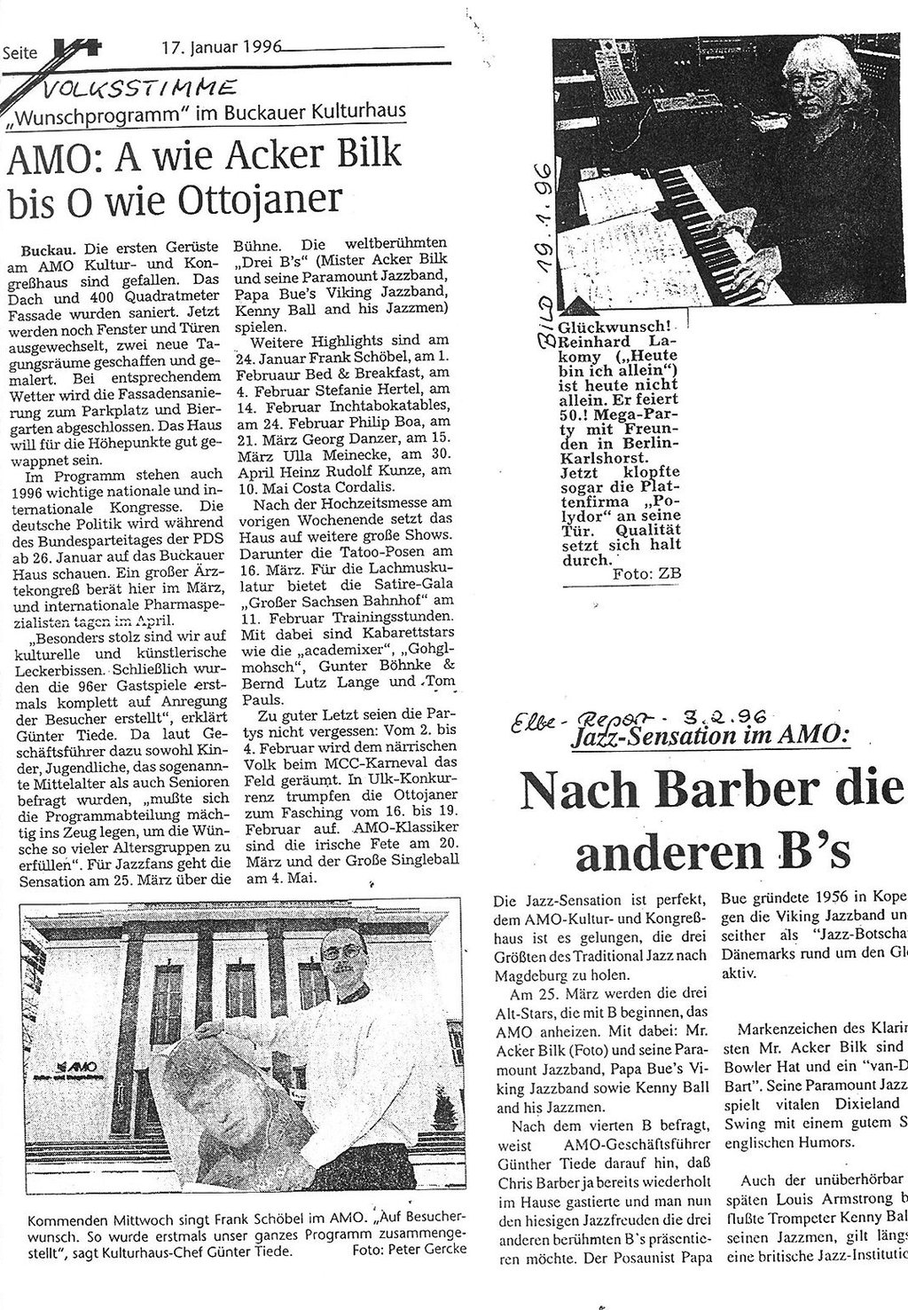 Amo-Kulturhaus Magdeburg: Blick in Presseveröffentlichungen Mitter der 1990er Jahre.