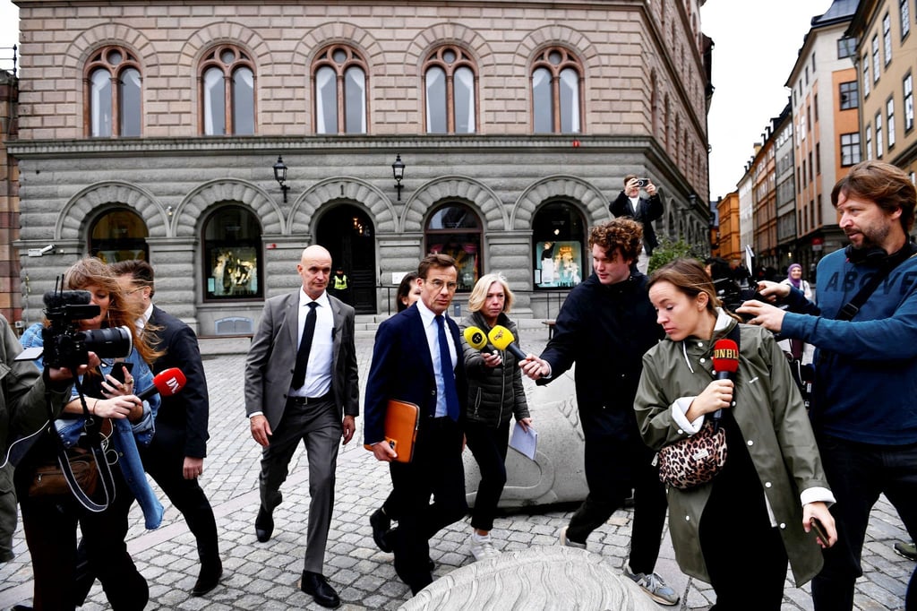 Ulf Kristersson (M), Vorsitzender der Moderaten Sammlungspartei, trifft am schwedischen Parlament ein.