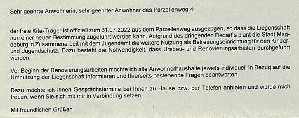 Mit diesem Schreiben wandte sich die Stadt am 11. Oktober 2022 an die Anwohner.