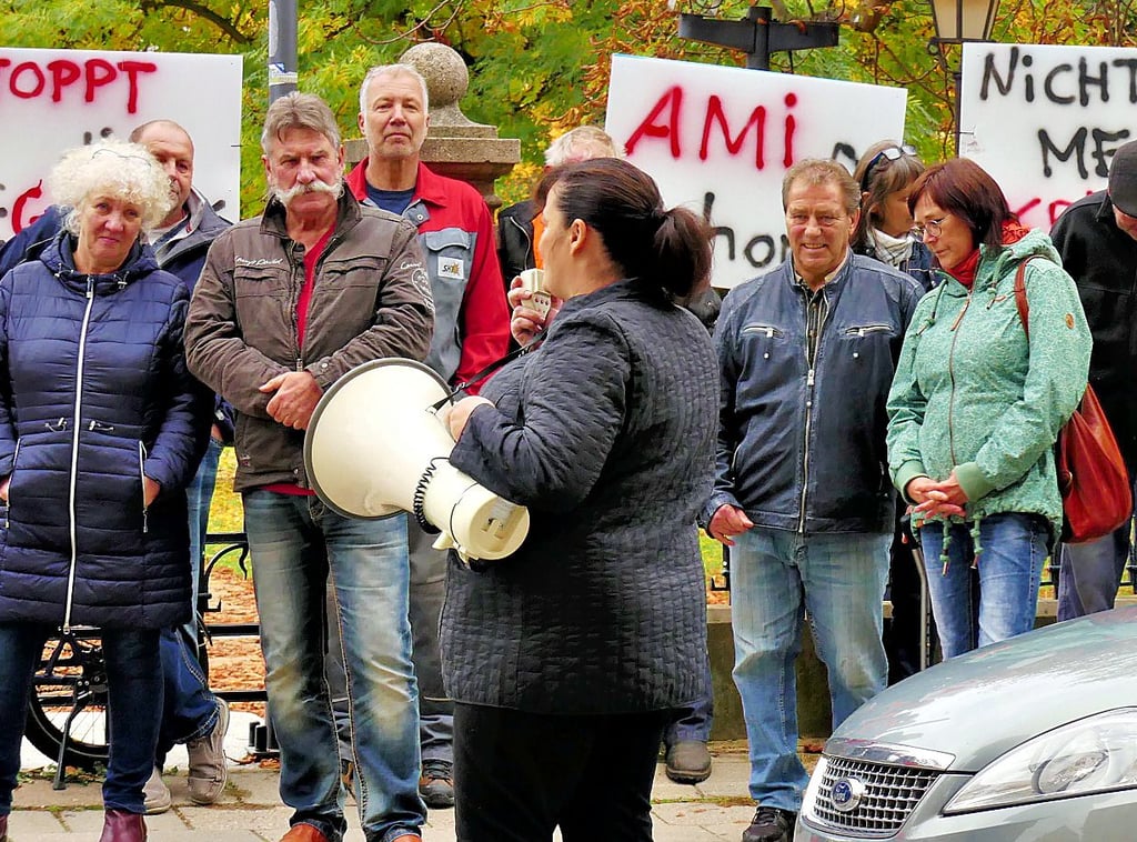 Zwei Dutzend Menschen demonstrierten angeleitet von der AfD vor dem Kreistag in Merseburg.