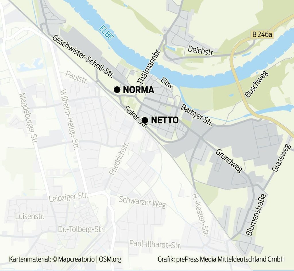 Norma und Netto in Schönebeck jenseits der Bahn.