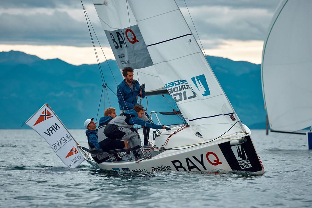 Die neuen Deutschen Vereinsmeister vom Norddeutschen Regatta Verein in Aktion beim Finale auf dem Bodensee vor Friedrichshafen.