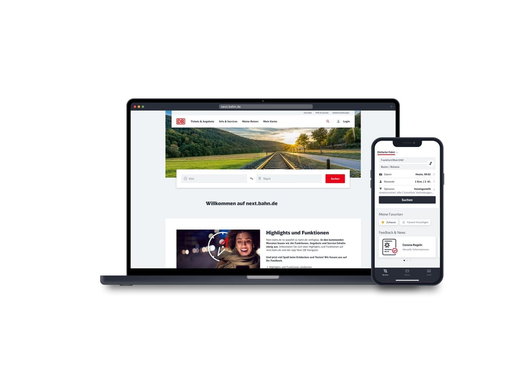 Seite und App: Zur neuen Buchungsplattform gehört die neue App „Next DB Navigator“.