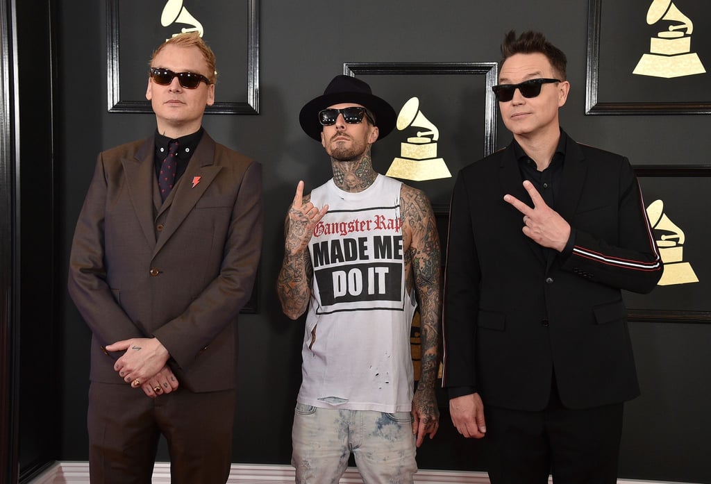 Matt Skiba (l-r), Travis Barker undnd Mark Hoppus von Blink-182 bei den Grammy Awards in Los Angeles.