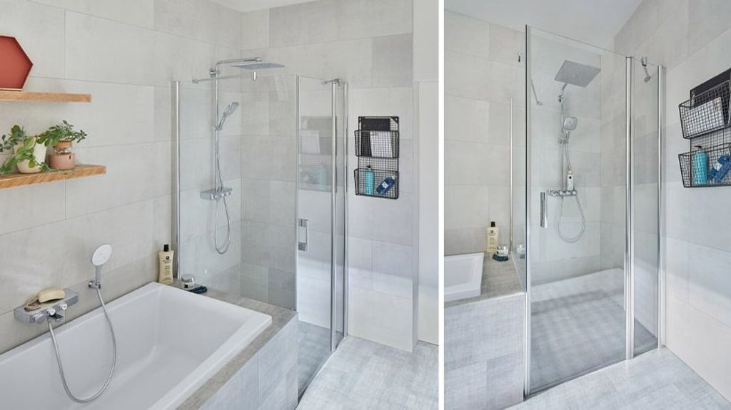 Die Duschkabine Pega passt perfekt in dieses freundliche Badezimmer.