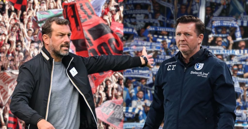 Markus Weinzierl, Trainer vom 1. FC Nürnberg und Christian Titz, Coach beim 1. FC Magdeburg.