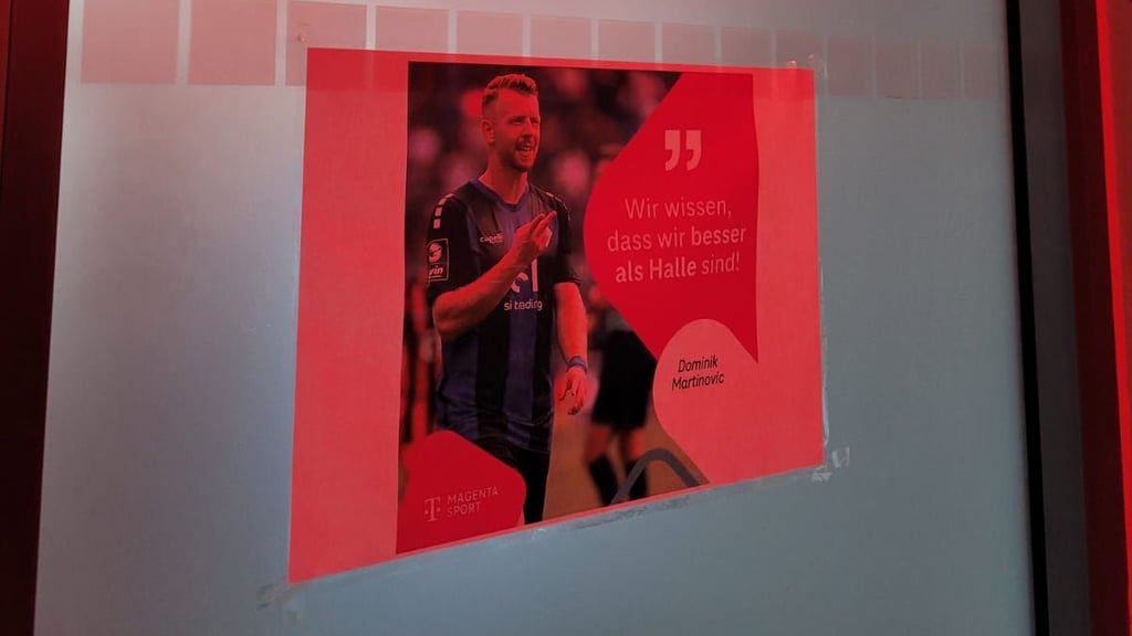 Nach Spielende hing der HFC das markige Zitat von Mannheims Dominik Martinovic in den Kabinengang.