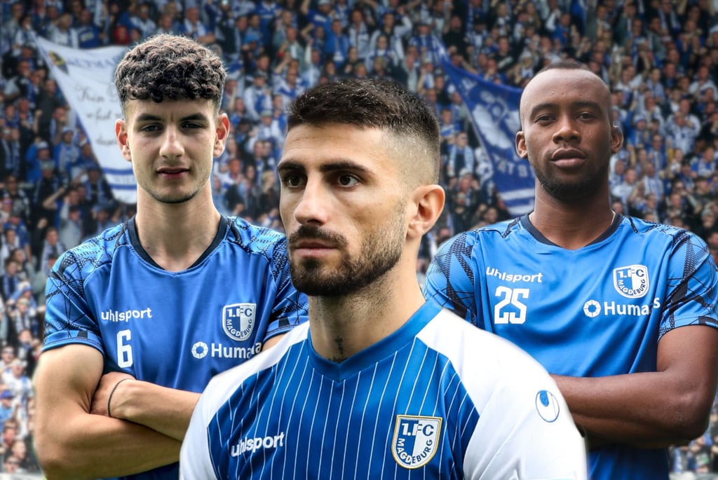 Daniel Elfadli, Cristiano Piccini und Silas Gnaka vom 1. FC Magdeburg (v.l.n.r.).