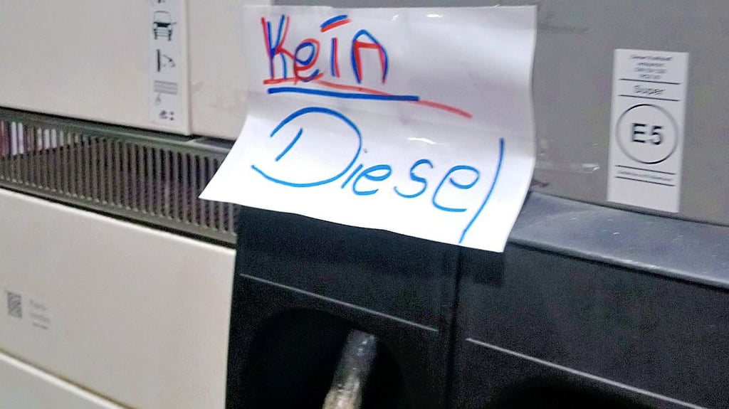 Kein Dieselkraftstoff an der Tankstelle. Mit handgeschriebenen Zetteln wurde bei Total darüber informiert.