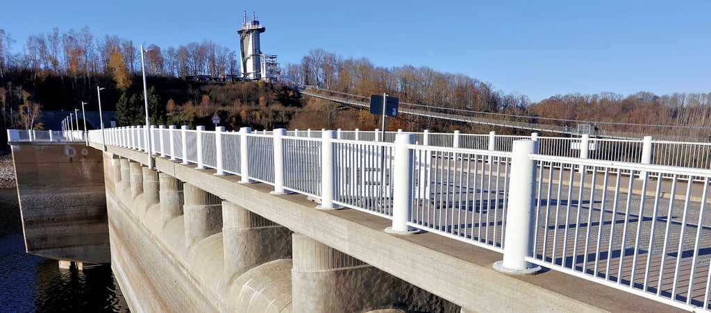 Die Rappbodetalsperre im Oberharz verwandelt sich in den kommenden Jahren in eine Baustelle. Sie besitzt die mit 106 Metern höchste Staumauer Deutschlands. 1959 wurde die Talsperre eingeweiht und dient dem Hochwasserschutz, der Trinkwassererzeugung sowie der Stromproduktion.