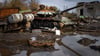 Zerstörte russische Panzer in der Nähe des kürzlich zurückeroberten Dorfes Kamjanka zu sehen.