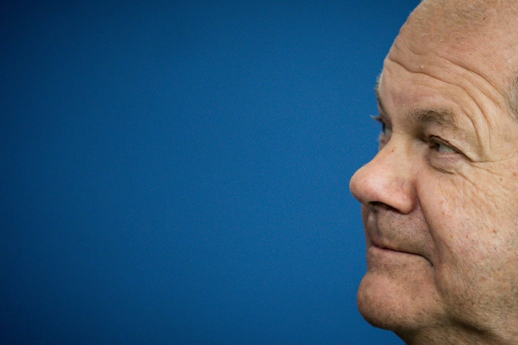 Olaf Scholz bei einer Pressekonferenz in Berlin.