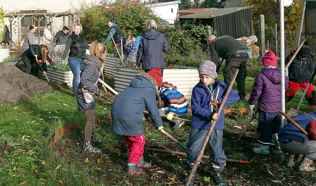 Überall waren am Sonnabend im Schulgarten der Havelberger Grundschule fleißige Hände zu sehen. Besonders viel Mühe bei der Arbeit gaben sich auch die Erstklässler.
