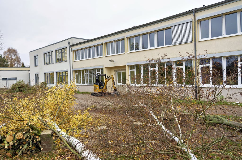 Die Südseite der Schule wird um vier Meter erweitert, um größere Klassenräume zu schaffen. Dafür müssen auch paar Bäume weichen. Diese sollen jedoch im Rahmen der Neugestaltung der Außenanlagen wieder neu gepflanzt werden.