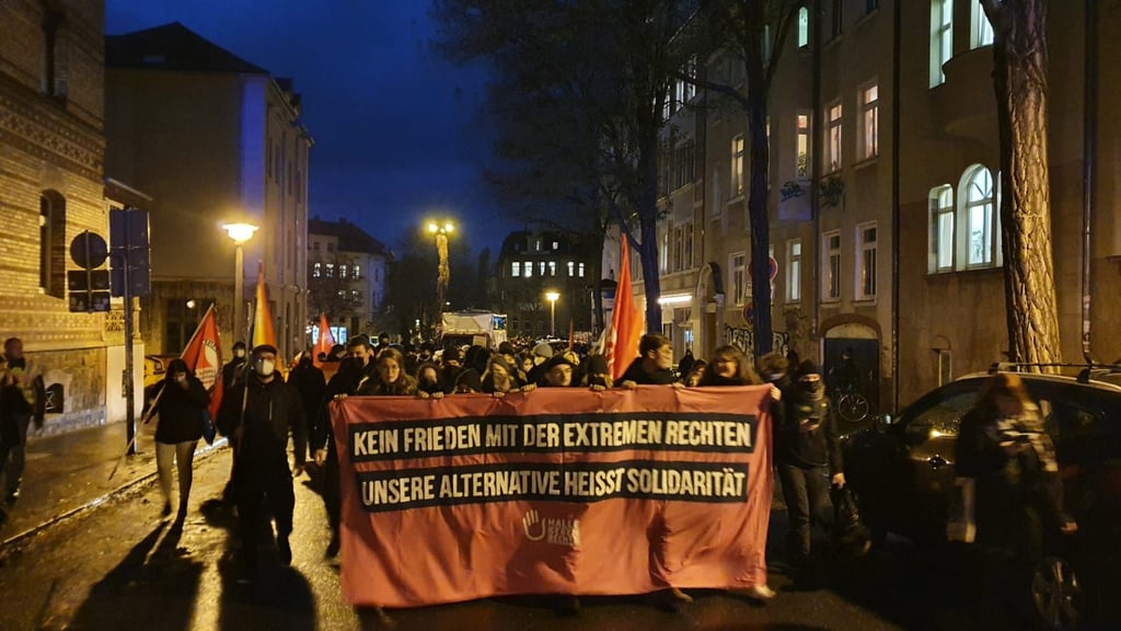 Rund 300 Demonstranten sind in Halle gegen die AfD auf die Straße gegangen.