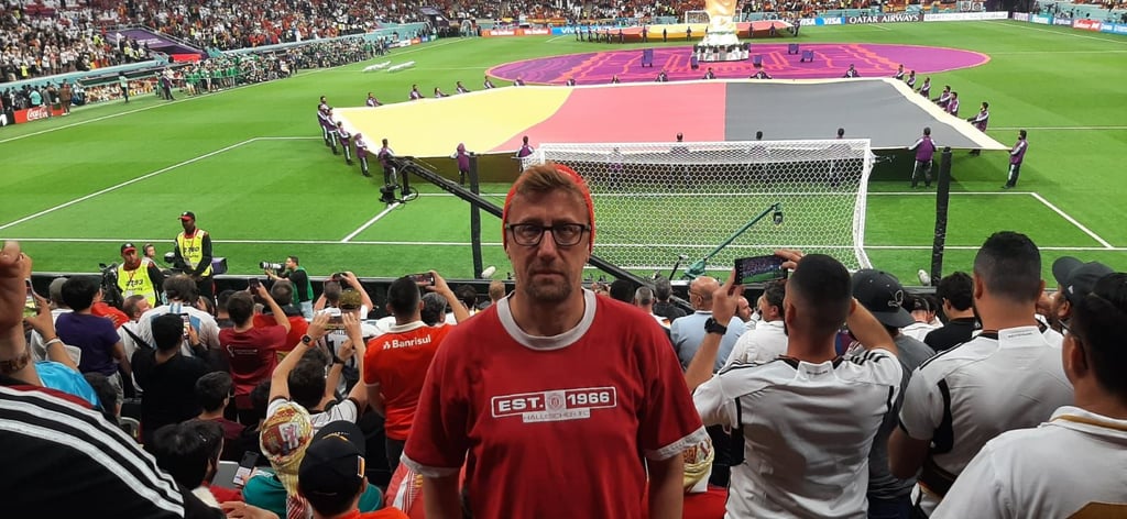 HFC-Fan Steffen Rössel fieberte auch beim zweiten WM-Vorrundenspiel der deutschen Mannschaft gegen Spanien live im Stadion mit.