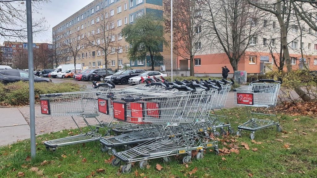 Wie hier in der Ernst-Hermann-Meyer-Straße werden in Neustadt immer wieder Einkaufskörbe einfach irgendwo abgestellt.