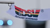 Das Logo des Deutschen Skiverbands DSV auf einer Windfahne.