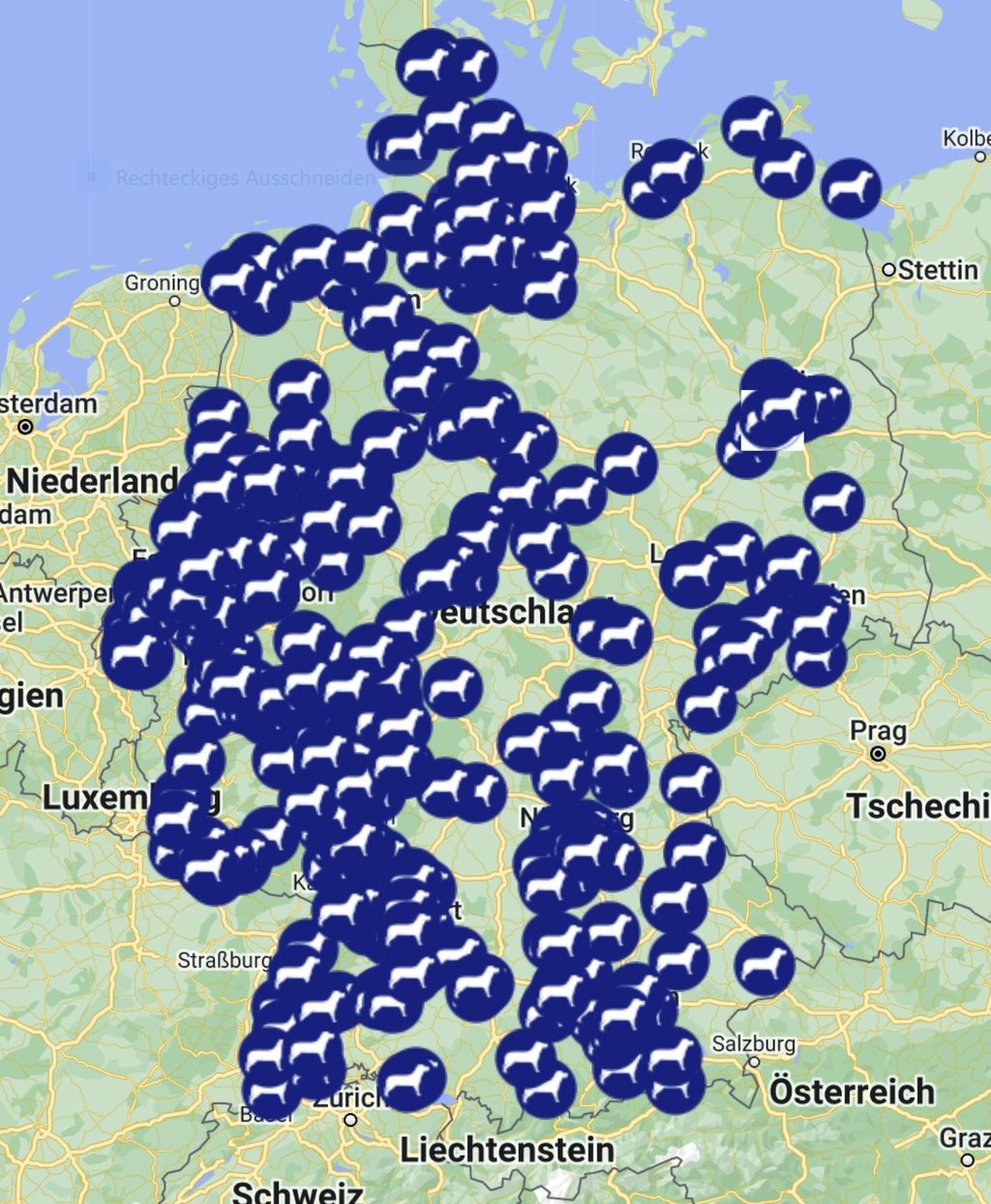 Der Bundesverband Bürohund e. V. weist auf dieser Karte im Internet Firmen aus, die es erlauben, den Hund mit zur Arbeit zu bringen. Auch eine Werbeagentur und ein Kleinverlag aus Magdeburg sind darunter.