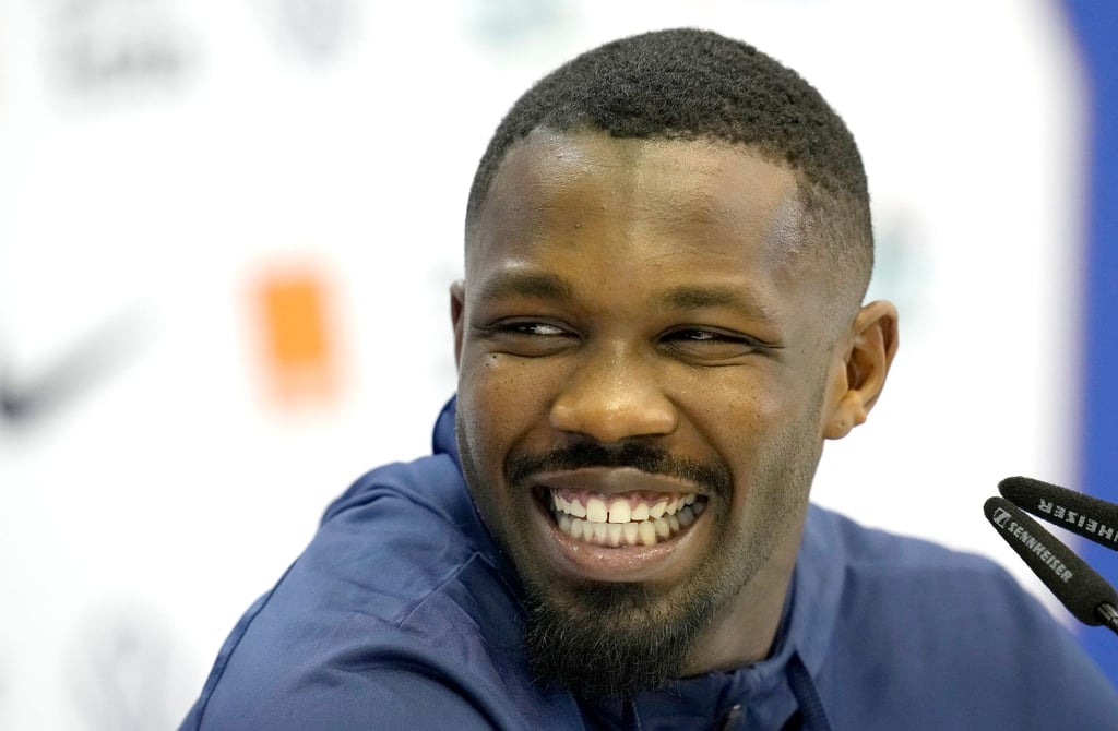 Frankreichs Marcus Thuram bei der Pressekonferenz.