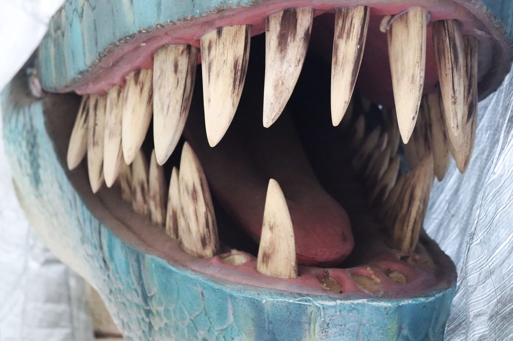 Die Zähne und das Maul einer Dinosaurier-Nachbildung sind zu sehen.