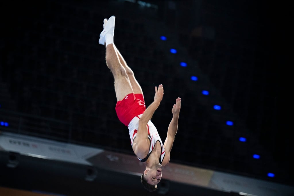 Trampolin-Turner Matthias Pfleiderer in Aktion.