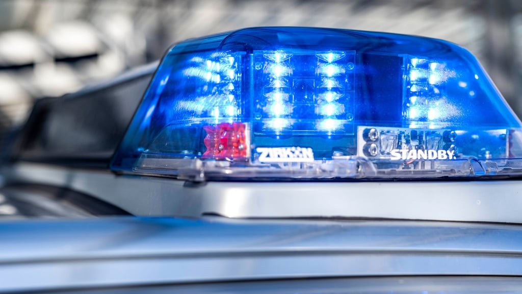 Ein Blaulicht leuchtet auf dem Dach eines Polizeiwagens.