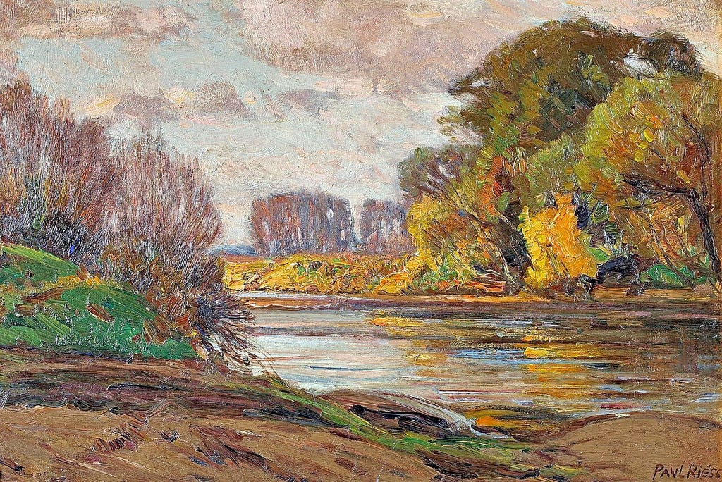 Paul Riess: „Herbstnachmittag: Mulde an der Fischerhütte“ (Öl auf Pappe)