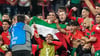 Marokkos Mannschaft feierte den Sieg gegen Spanien mit einer palästinensischen Flagge.