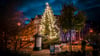 Die Tanne für das Weihnachtsspektakel in Magdeburg-Stadtfeld ist geschmückt.