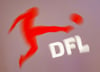 Das Logo der DFL Deutsche Fußball Liga am Rande einer DFL-Mitgliederversammlung (Aufnahme mit Dreheffekt).