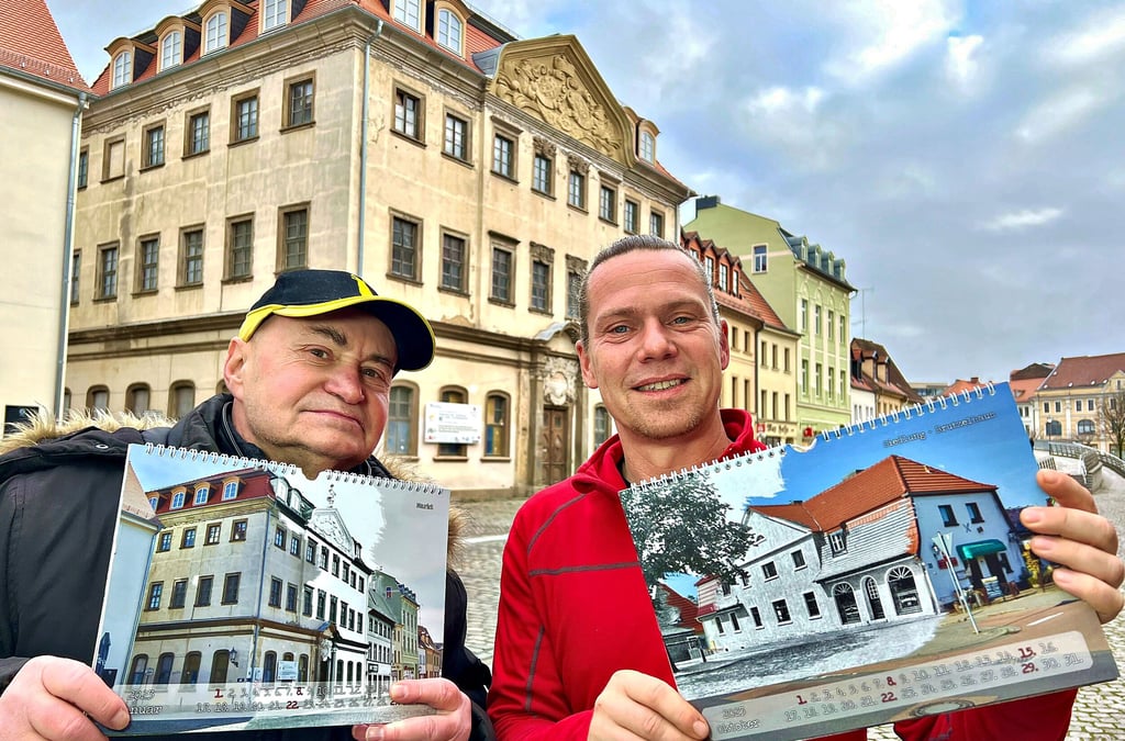 Bernburgs Stadtführer Carl-Heinz Schmidt und Stadtfotograf Simon Kirchhof präsentieren den neuen Bernburg-Kalender.