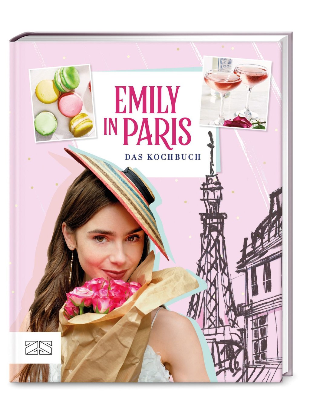 Buchcover „Emily in Paris - Das Kochbuch“ von Kim Laidlaw. Es erscheint am 03.12.2022 zum Start der dritten Staffel der Netflix-Serie „Emily in Paris“ und enthält Rezepte von Klassikern der französischen Küche.