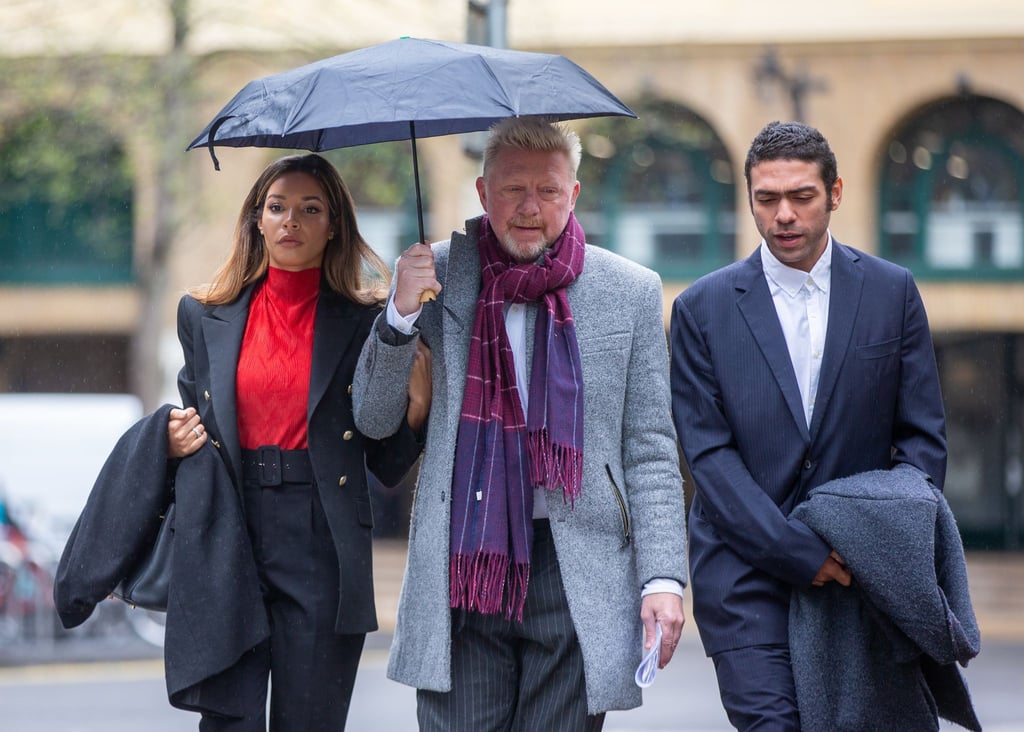 Ex-Tennis-Profi Boris Becker (M) mit seiner Lebensgefährtin Lilian De Carvalho Monteiro und Sohn Noah in London.