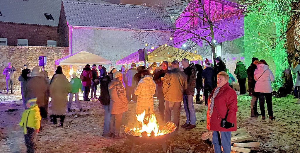 In stimmungsvolles Licht hüllten die Organisatoren den Schlosspark in Möckern zum Weihnachtssingen.