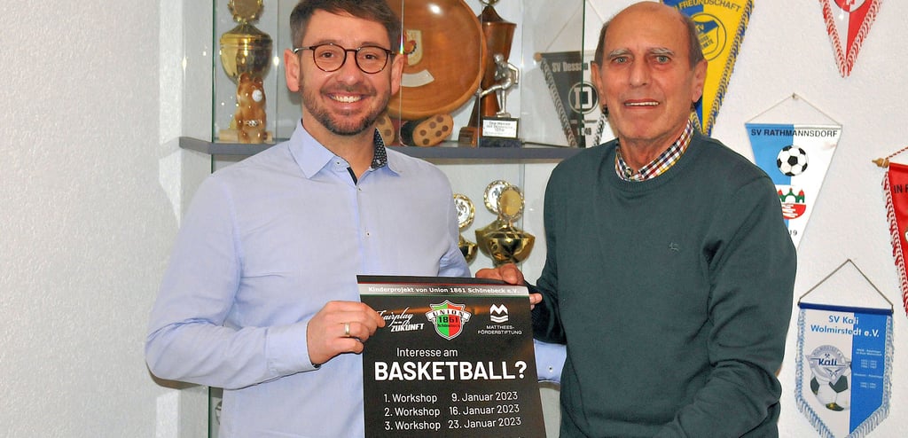 Norman Käselitz (links) wird die ersten drei Workshops für Basketball-Interessierte leiten. Union-Vizepräsident Frank Wedekind unterstützt das Vorhaben in allen Belangen.