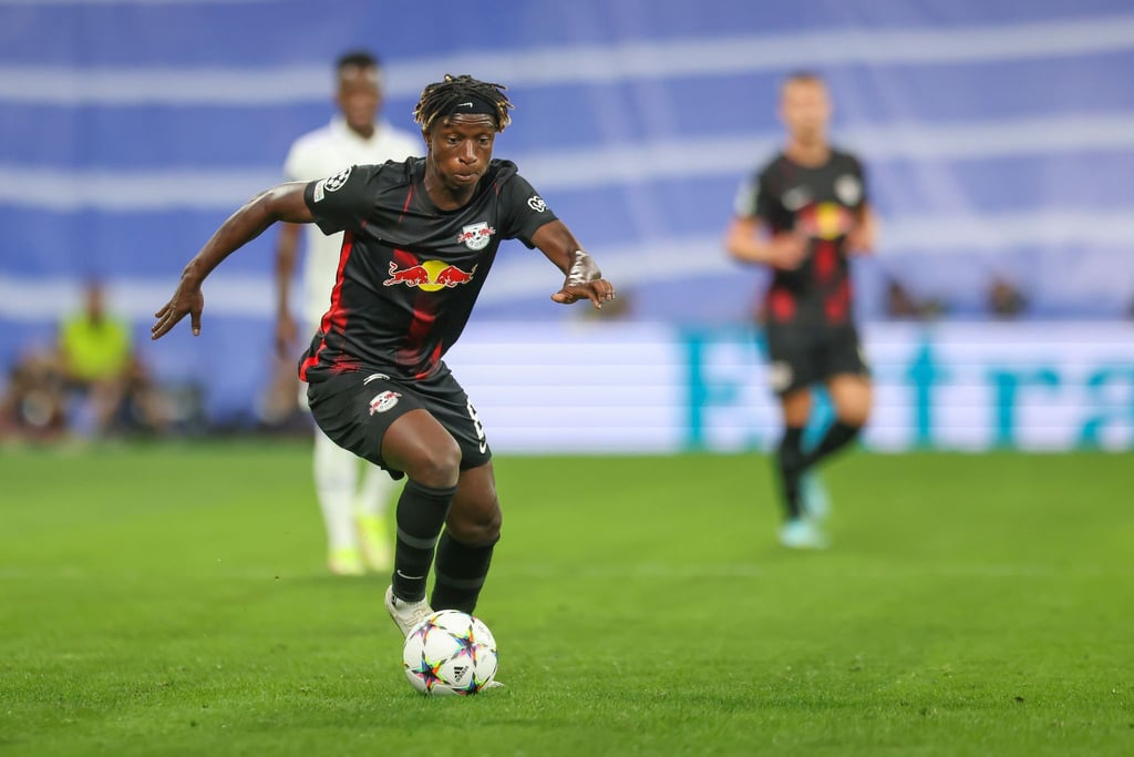 Amadou Haidara von RB Leipzig auf dem Fußballfeld im Stadion.