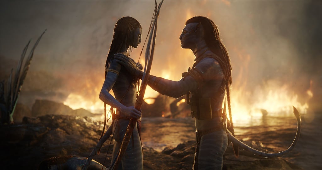 Sam Worthington als Jake Sully und Zoe Saldana als Neytiri in einer Szene des Films "Avatar 2: The Way Of Water".