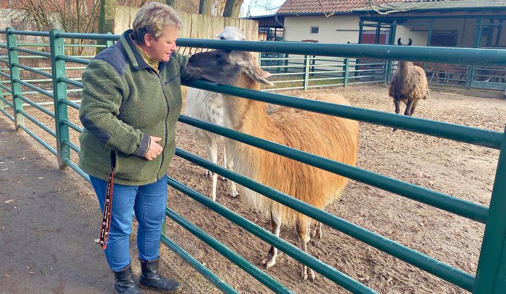 Tiergartenleiterin Anne-Katrin Schulze und eine ihrer Lieblingsbewohner ihrer Wirkungsstätte in Stendal: die Lamastute Nala.