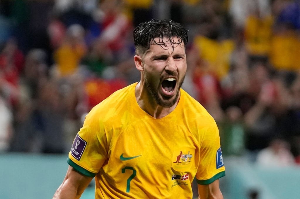 Australiens Mathew Leckie jubelt nach seinem Tor zum 1-0.
