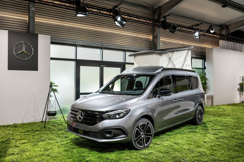 Parkt sich schon mal warm: Noch ist das Concept EQT Marco Polo eine Studie, die Mercedes aber im kommenden Jahr auf die Straße und die Campingplätze bringen will.